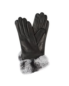 TwoToneFurTrimLeatherGlovesBlack