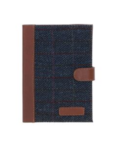 TW-19LeatherHarrisTweedA5BookCoverNavyTan