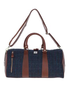 TW-47LeatherHarrisTweedLargeHoldallTanNavy